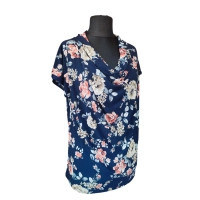 Bluzka z lejącym dekoltem typu woda - pomarańczowe i beżowe kwiaty